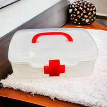 3-Compartment First Aid Box – Portable Medicine Storage with Tray & Clear Lid